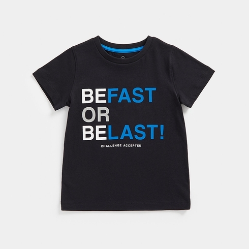 Mothercare Boys Short Sleeve Be Fast Typography T-Shirt -Black