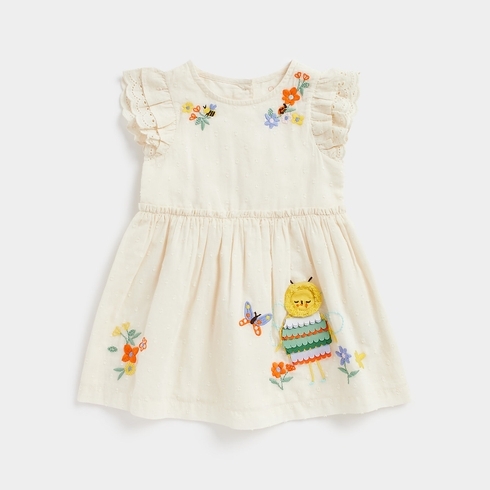 Mothercare Girls Short Sleeve Bee design Casual Dress -White