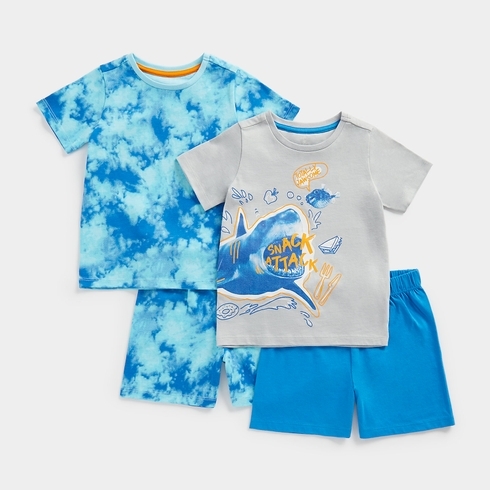 Mothercare Boys Half Sleeve Shark print Pyjama-Pack of 2-Blue