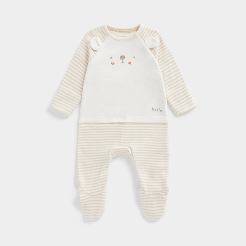 Mothercare Bear & Mouse Unisex Full Sleeves All In One -Beige