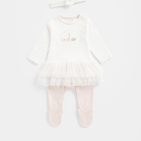 Mothercare Girls Full Sleeves My First Collection All In One -White