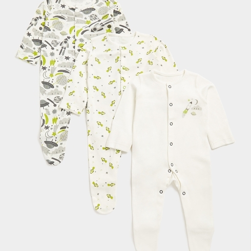 Mothercare Boys Full Sleeves Space design All In One-Pack of 3-Multicolor
