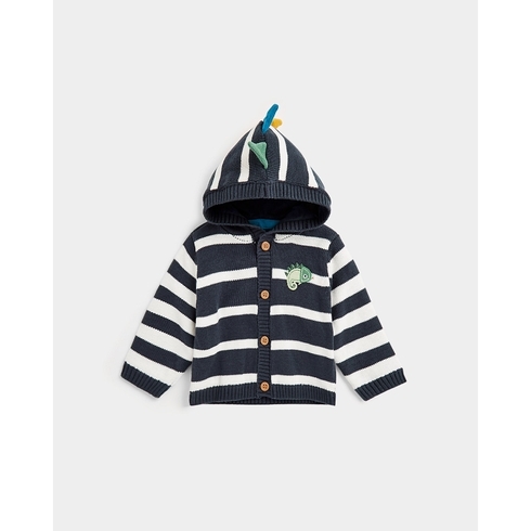 Boys Full Sleeves Cardigans Striped 3D Hooded-Navy