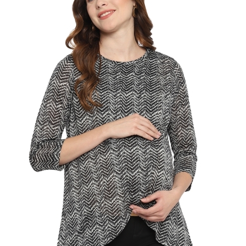 Momsoon Women 3/4th Sleeves Maternity Top -Multicolor