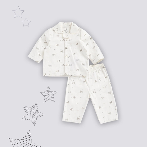 Unisex Full Sleeves Pyjama Set All Over Print-Pack of 1-White