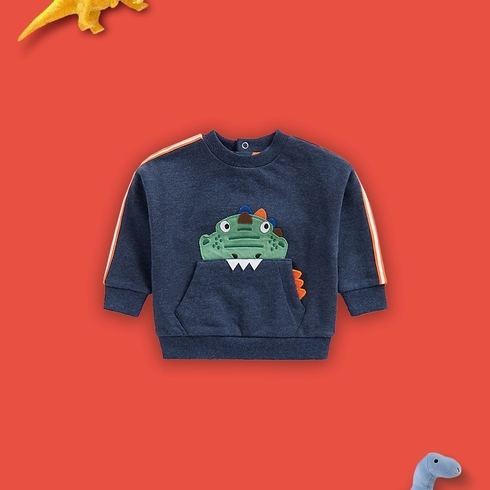 Boys Full Sleeves Sweatshirt 3D Dino Design-Multicolor