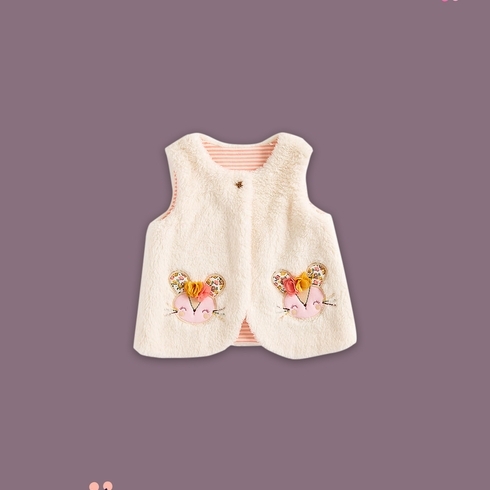 Girls Sleevless Sweater Vest Soft Teddy Fur-Cream