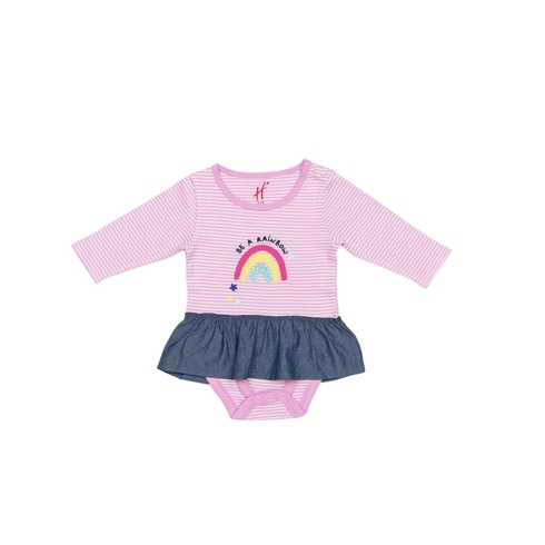 H by Hamleys Girls Full Sleeve Tutu Bodysuit Rainbow Print-Multicolor