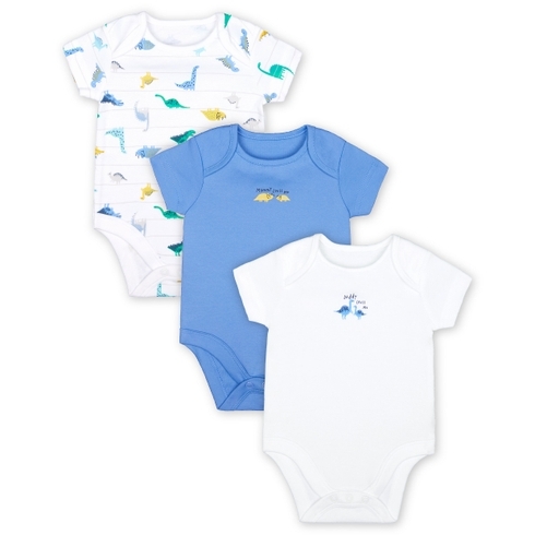 Boys Half sleeves Dino print Bodysuit - Pack of 3 - White Blue