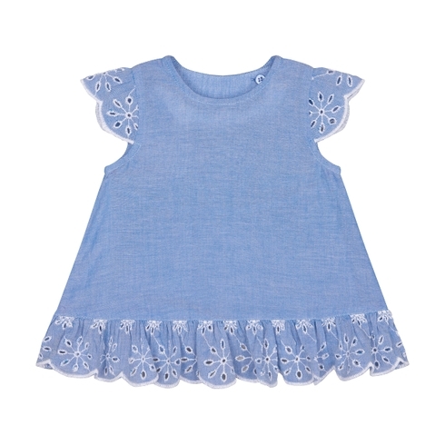 Girls Half Sleeves Schiffli Top - Blue