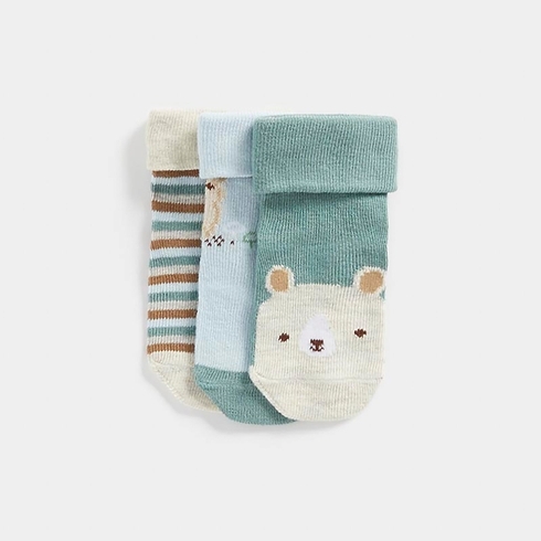 Mothercare Boys Bear Print Socks-Pack of 3-White