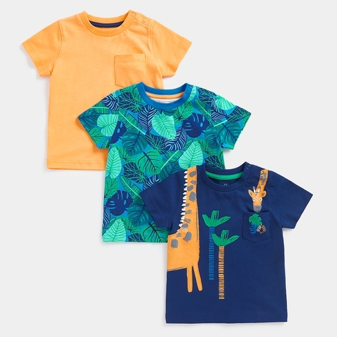 Mothercare Boys Half-Sleeves Jungle Print T-Shirt-Pack of 3-Multicolor