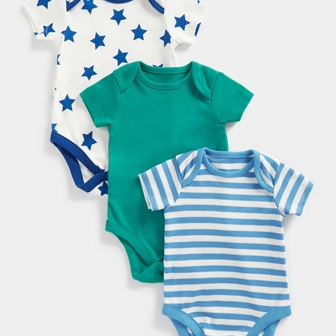 Mothercare Boys Half Sleeves Bodysuit-Pack of 3-Multicolor