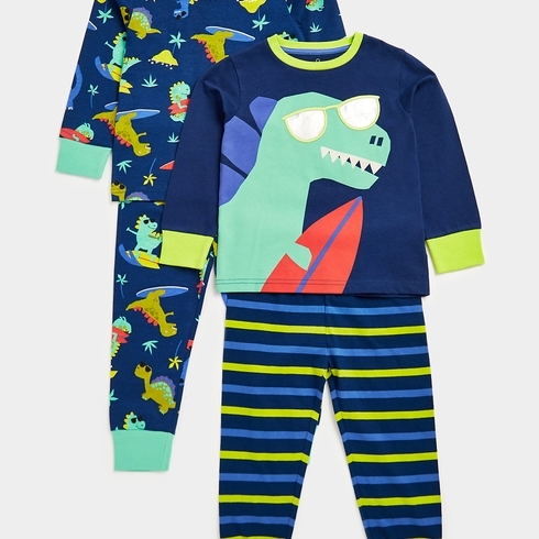 Mothercare Boys Full Sleeves Pyjama-Pack of 2-Blue