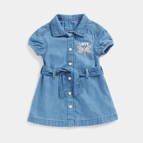 Mothercare Girls Half Sleeves Casual Dress -Blue