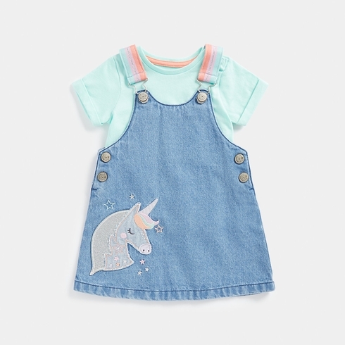 Mothercare Girls Half Sleeves Casual Dress -Blue