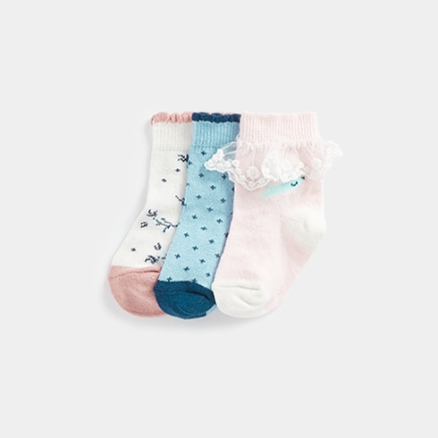 Mothercare Girls Bluebird Print Socks-Pack of 3-Multicolor