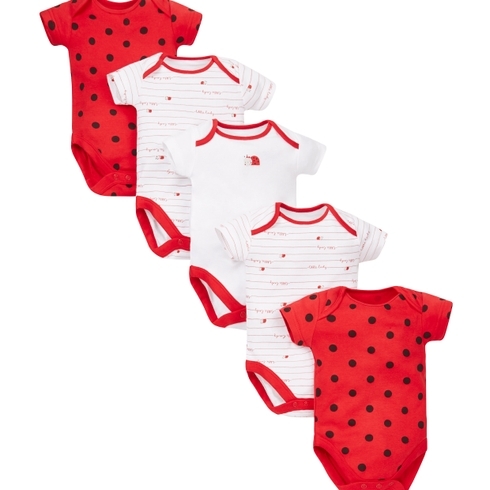 Girls Ladybird Bodysuits - 5 Pack - Red