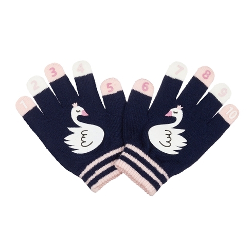 Girls Swan Counting Gloves - Navy
