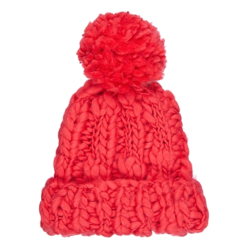 Girls Chunky - Knit Beanie Hat - Red