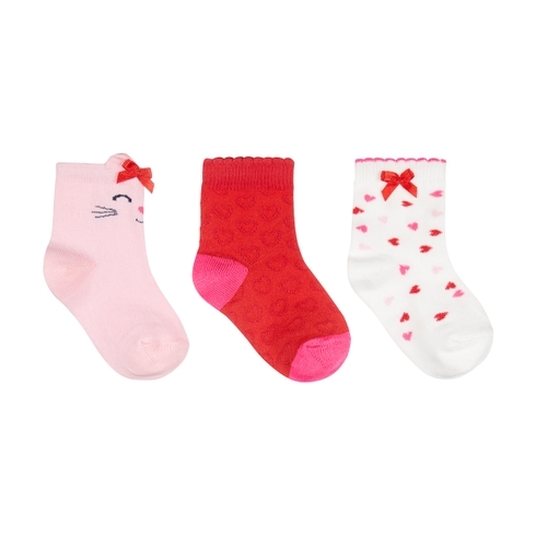 Girls Cat And Heart Socks - 3 Pack - Multicolor