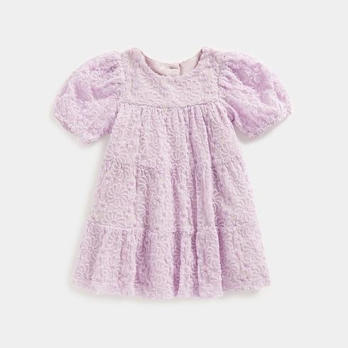 Mothercare Girls Puff Sleeves Dress -Light Purple