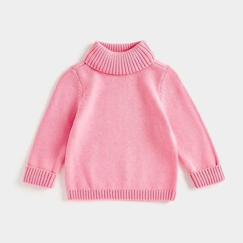 Mothercare Girls Full Sleeves Roll Neck Sweater -Pink