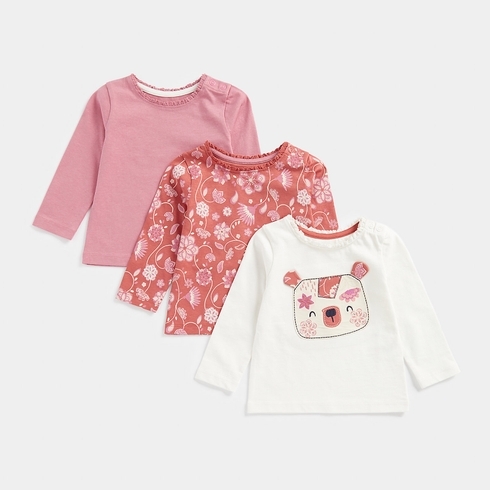 Mothercare Girls Full Sleeves Round Neck Tee -Pack Of 3 -Multi