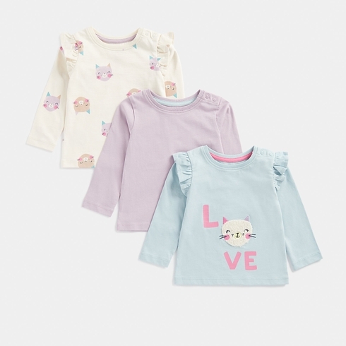 Mothercare Girls Full Sleeves Round Neck Tee -Pack Of 3 -Multi