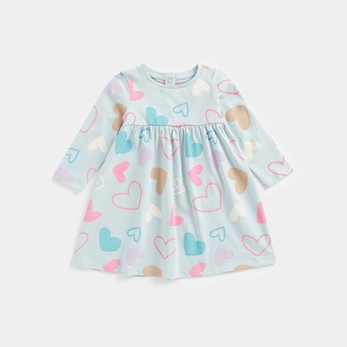 Mothercare Candy Kitty Girls Full Sleeves Jersey Dress -Light Blue