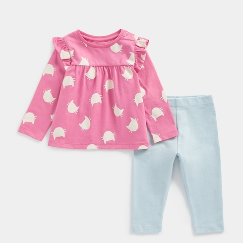 Mothercare Candy Kitty Girls Full Sleeves Legging Set -Pink