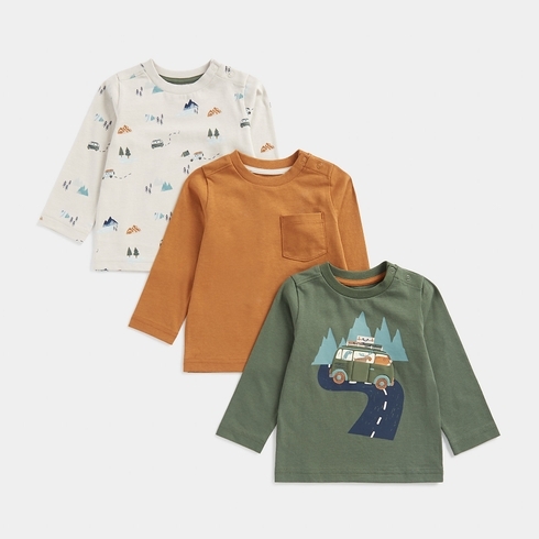 Mothercare Wild Wonderer Boys Full Sleeves Round Neck Tee -Pack Of 3 -Multi