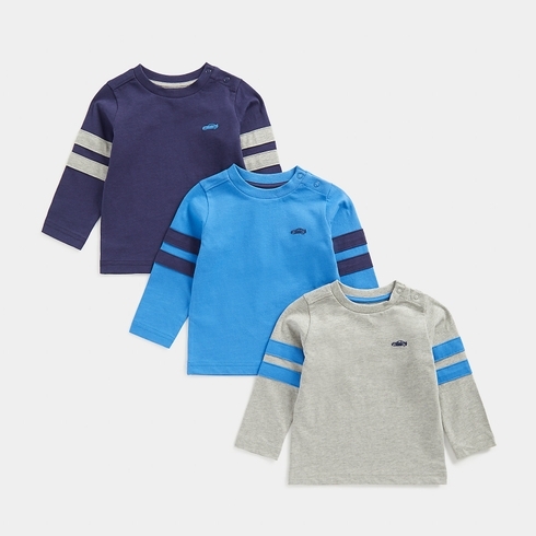 Mothercare Boys Full Sleeves Round Neck Tee -Pack Of 3 -Multi