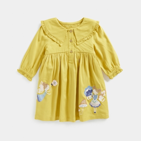 Mothercare Enchanted Garden Girls Full Sleeves Casual Dress  -Yellow