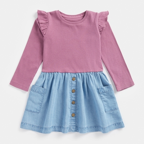 Mothercare Girls Full Sleeves Casual Dress -Pack of 1-Purple