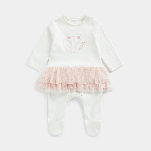 Mothercare Girls Full Sleeves Tutu All In One -White