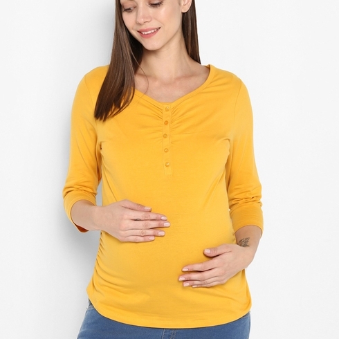 Momsoon women maternity three-fourth sleeves top- Yellow