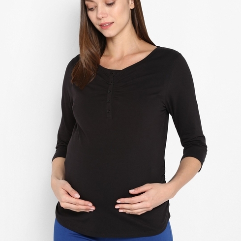 Momsoon women maternity three-fourth sleeves top- Black