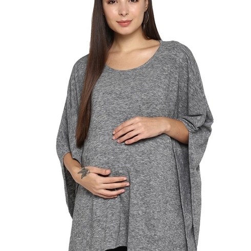 Momsoon women maternity three-fourth sleeves top- Grey