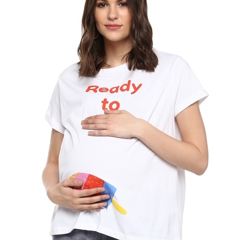 Momsoon women maternity half sleeve top- White