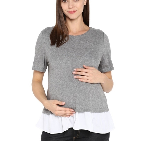 Momsoon women maternity half sleeve top- Grey