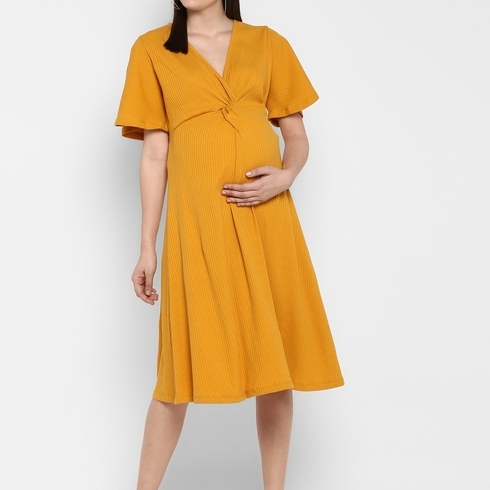 Momsoon women maternity half sleeve casual dress- Yellow