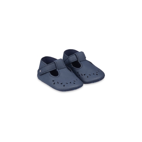 Navy Cut-Work T-Bar Baby Pram Shoes