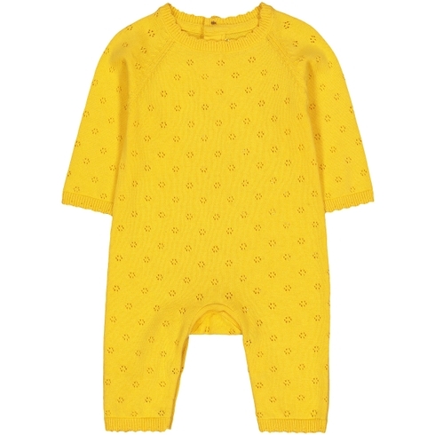 Girls Full Sleeves Romper Pointelle Knit - Yellow