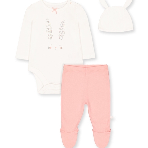Girls Full Sleeves Cute Bunny 3 Piece Set - Multicolor