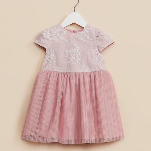 Pink Floral Mesh Party Dress