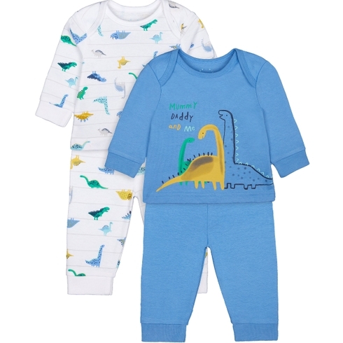 Boys Full Sleeves Pyjamas Dinosaur Print - Pack Of 2 - Blue White