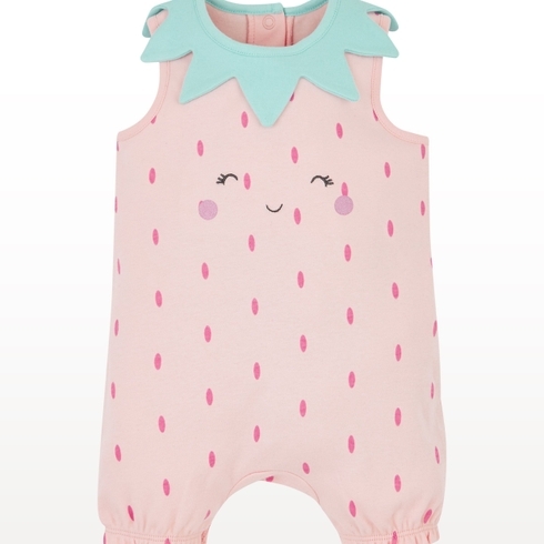 Girls Sleeveless Strawberry Fruit Novelty Romper - Pink