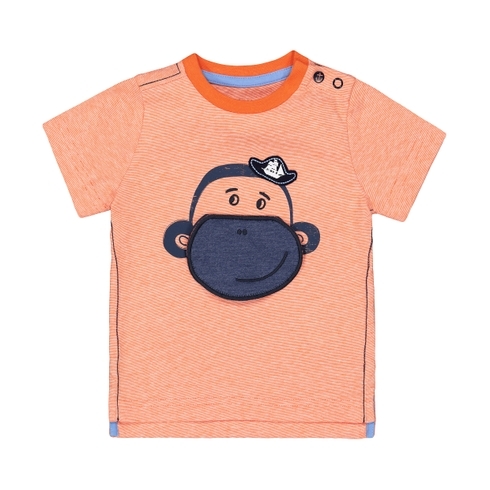 Boys Half Sleeves T-Shirt Monkey Print Embroidery - Orange