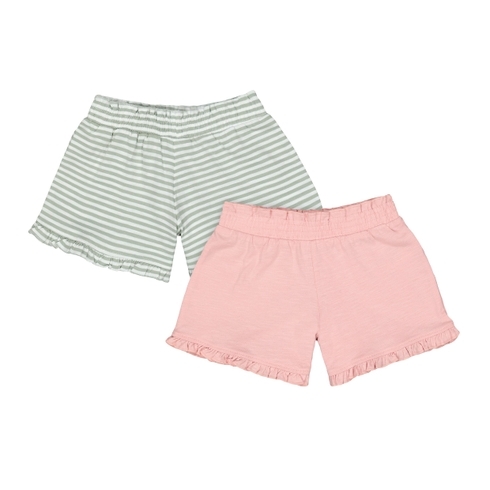 Green Stripe And Pink Frilled Shorts - 2 Pack